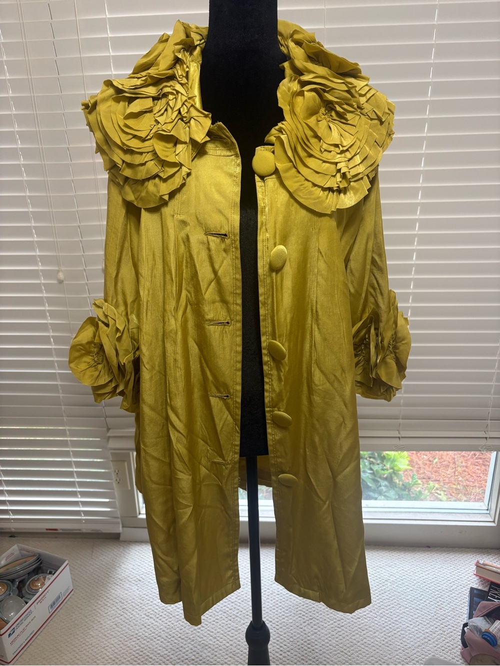 Women's Mustard Yellow Statement Collar Coat - Designer Style